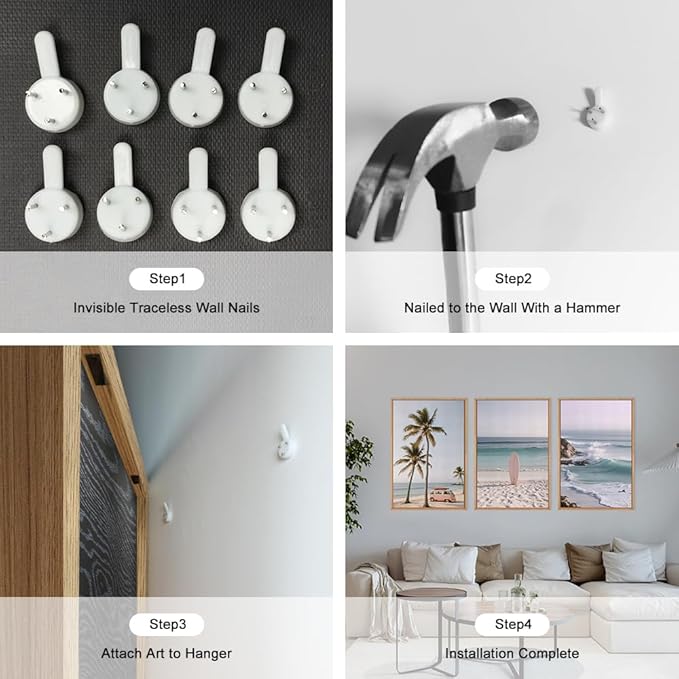 HPINUB Beach Seascape Framed Canvas Wall Art Set,Palm Tree Surfboard Nature Wall Decor,Modern Coastal Landscape Artwork Relax Summer Ocean Art Print for Living Room,Bedroom,Bathroom Decor-16 x24 x3