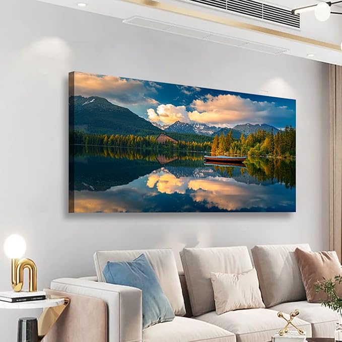 Landscape Canvas Wall Art for Living Room Bedroom Office Large Nature Forest Lake Ship Scenery Wall Art Kitchen Pictures Modern Wall Decor Mural Paintings Artwork 20 * 40inch