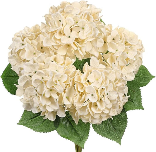 Beige Hydrangea Artificial Flowers Large Artificial Hydrangeas Silk Flowers for Home Decor Indoor Wedding Flowers Bouquets Faux Flowers Kitchen Centerpiece Table Decorations