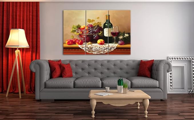 Retro Wine Pictures for Kitchen, PIY Vibrant Fruits Wall Art for Dining Room, Canvas Prints Oil Painting Reproduction of Vintage (Waterproof Artwork, Ready to Hang, 16x32x3 Extra Large)