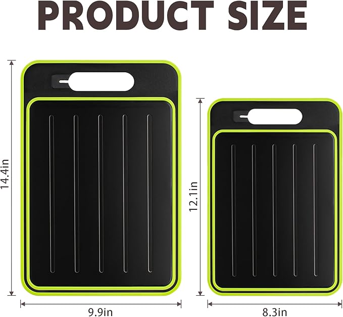 Cutting Board Double Sided,2 Pcs Vegetable Board With Sharpening Stone,Large Size+Small Size,Food Grade Stainless steel and Wheat straw PP Material,Eco-Friendly and Easy to Clean (khaki)