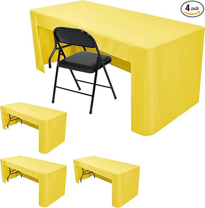 HolidayIdeas Open Back Fitted Tableclothss for 4 Foot Rectangle Table, Wrinkle Resistant Washable Table Covers 24x48 Inch for Craft Fairs, Banquets, Trade Show Display, Yellow,4 Pcs
