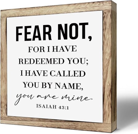 SUSZDOU Scripture Sign, Isaiah 43:1, Rustic Wooden Plaque, 9.8x9.8 Inch, Pine, Tabletop Decor