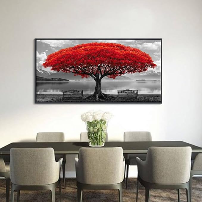 YDYSUNE Red Tree Wall Art - Large Canvas Wall Decor Picture Red Tree Landscape Painting for Living Room Bedroom Office Home Artwork Decoration With Frame 24x48IN