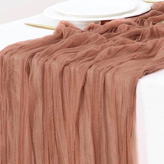 Socomi Dusty Rose Fall Thanksgiving Cheesecloth Table Runner Boho Rustic Gauze 120 inch 10FT Cheese Cloth Runner for Wedding Party Baby Shower Birthday Home Decor Holiday Decorations