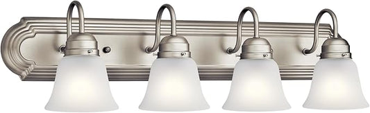 Kichler 30" 4-Light Vanity Bath Light in Brushed Nickel, Modern Bathroom Light with Clear Satin Etched Glass, (30" W x 8" H), 5338NIS