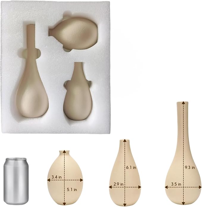 Ceramic Vase Set 3-Piece - Bohemian Farmhouse Style Decorative Vases for Pampas Grass,Beige Vases for Home Decor, Living Room, Kitchen, Bedroom, Entryway & Mantel