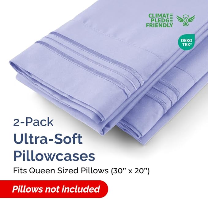 Queen Pillow Cases Set of 2 - Ultra Soft Hotel Quality Pillowcase Covers - Comfy, Cozy & Wrinkle Free - Shrinkage, Stain & Fade Resistant - Machine Washable Pillow Protectors - 2 Piece Set - Lavender