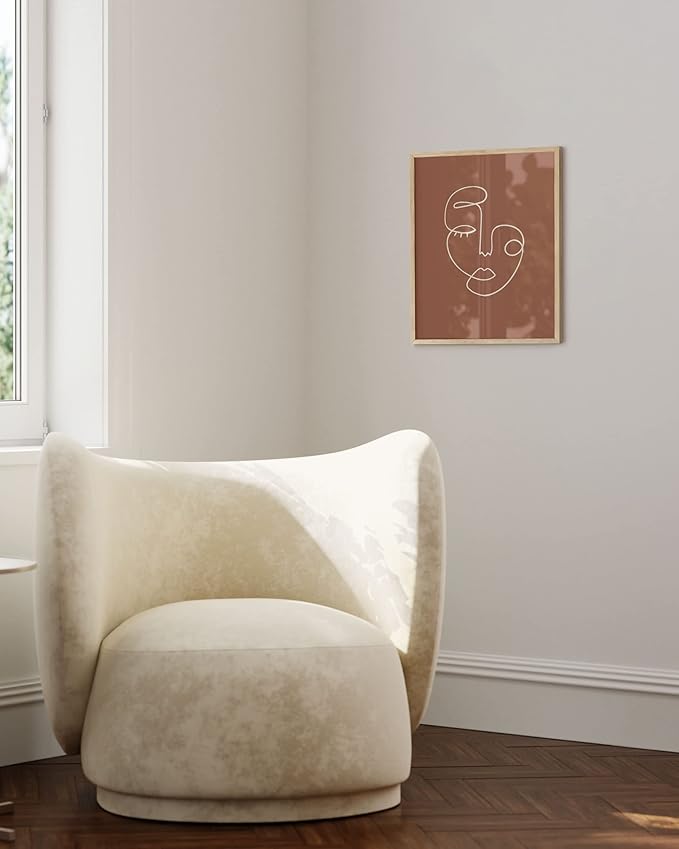 HAUS AND HUES Woman Drawing Wall Decor - Female Figure Silhouette Artwork Line Drawing Wall Art Minimalist Clay Abstract Face (16x20 Framed Beige)