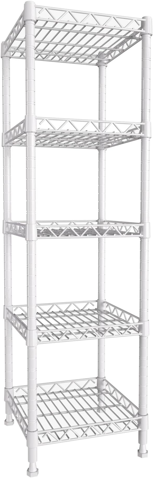 GIOTORENT 5 Tier Standing Shelving Metal Units, Adjustable Height Wire Shelf Display Rack for Laundry Bathroom Kitchen 11.8 W x 11.8 D x 50 H (5-Tier, White)