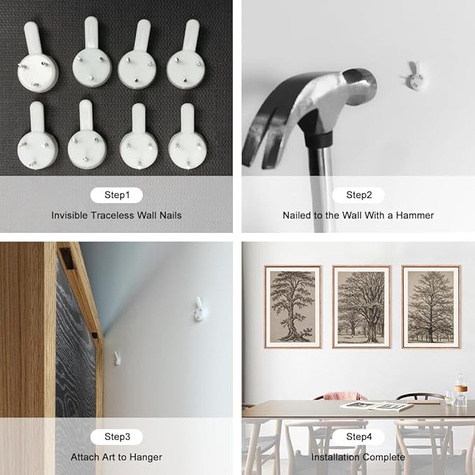 HOURIA Vintage Tree Sketch Framed Canvas Wall Art Set,Natural Brown and Gray Woodland Wall Decor,Mid Century Nature Forest Artwork,Textured Botanical Art Print for Living Room,Bedroom,Office-16"x24"x3