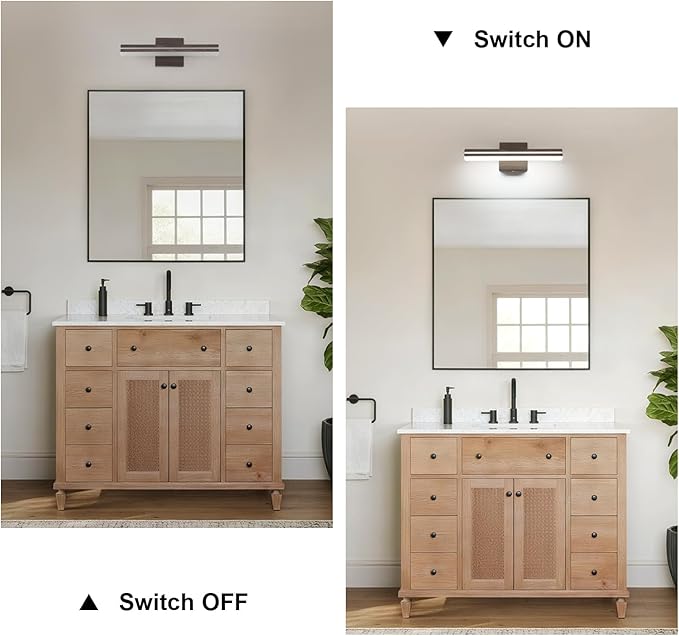 SineRise 16-Inch LED Modern Bathroom Vanity Light Bar, Brown Modern Acrylic Bathroom Wall Lighting Fixtures Over Mirror (Cool White 6000K)