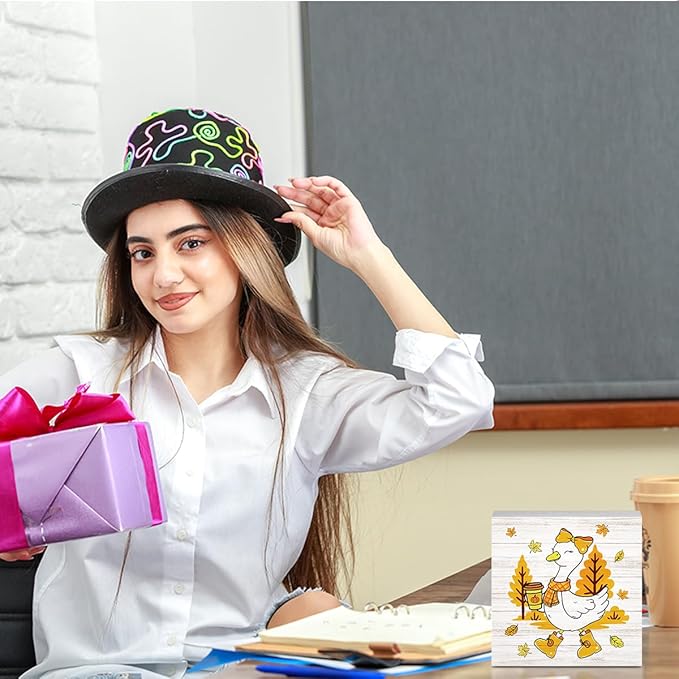 Funny Silly Goose Fall Decor, Farmhouse Fall Decorations for Home Office, Autumn Goose Bow Decorations for Table Gifts for Gooses Animals Lovers 5 x 5 inches (Tub 1709)