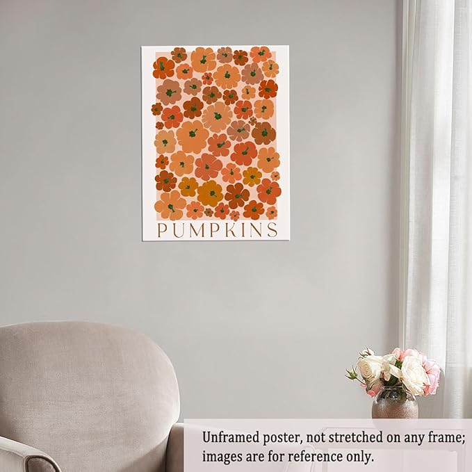 Modern Autumn Wall Art Pumpkin wall art Vintage Pumpkin poster Large Fall Canvas Print posters Autumn 70s colors fall wall art Modern Pumpkins decor 24x36 Unframed