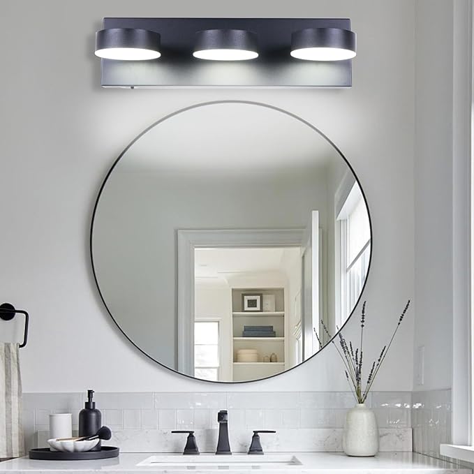 Modern Bathroom Vanity Light Fixtures,4-Light Matte Black Bathroom Wall Lighting Fixtures Over Mirror, Dimmable 5CCT LED Vanity Lights with Acrylic Shades