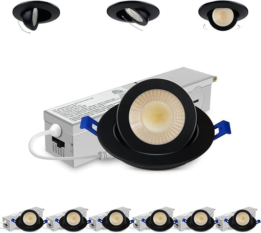 Adetu 2 Inch 5CCT Gimbal Black Led Recessed Lighting with Junction Box, 360°+90° Adjustable Led Recessed Lights, 2700K/3000K/3500K/4000K/5000K, 5W Eqv 50W, 550LM Brightness - ETL (Black, 6 Pack)