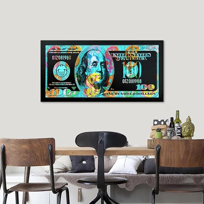 Modern Home Decor Large Graffiti Wall Art for Wall Canvas Office Home Decor 100 Dollar Poster and Prints Wall Art HD Print for Living Room Bedroom Bathroom Wall Hang Up Framed Easy to Hang-40 Wx20 H