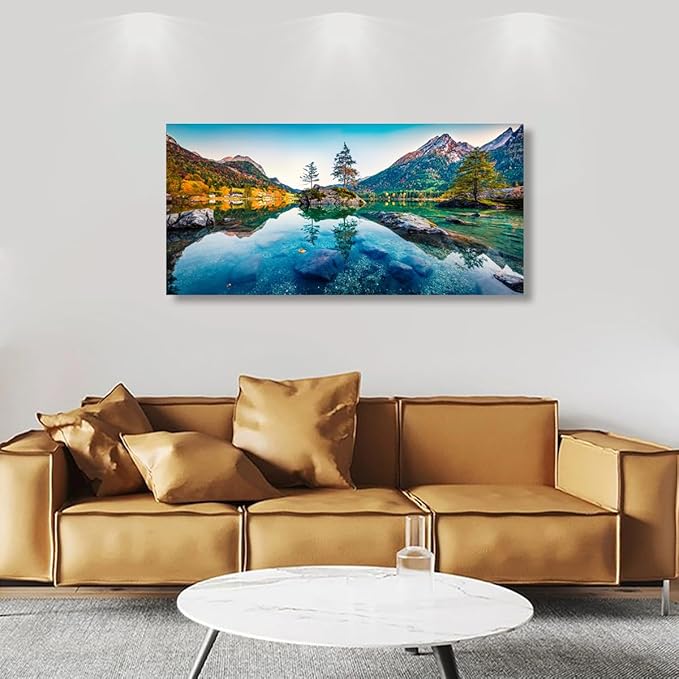 Scenery Canvas Wall Art for Living room Office Bedroom Mountain Forest Landscape Wall Art Clear Lake Stone Tree Pictures Art Print Paintings Modern Nature Wall Decor Artwork Waterproof -20 * 40inch