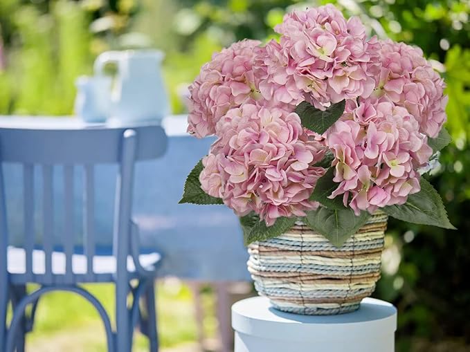 Pink Hydrangea Artificial Flowers Large Artificial Hydrangeas Silk Flowers for Home Decor Indoor Wedding Flowers Bouquets Faux Flowers Kitchen Centerpiece Table Decorations