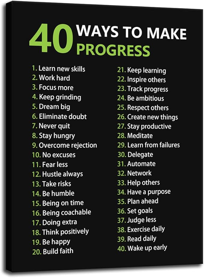 Inspirational Canvas Wall Art Inspirational Quotes 40 Ways to Make Progress Motivational Poster Painting Prints Wall Pictures Living Room Home Decor Office Framed Ready to Hang [30″W X 40″H]