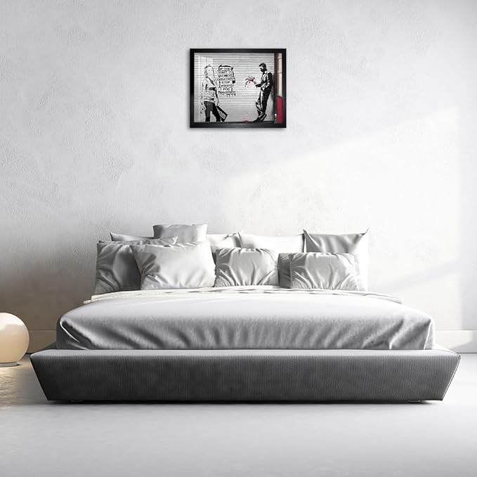 Biufo Banksy Wall Art Picture Graffiti Canvas Print Poster Pop Street Artwork for Bedroom Home Decor (10L x 8W, Framed)