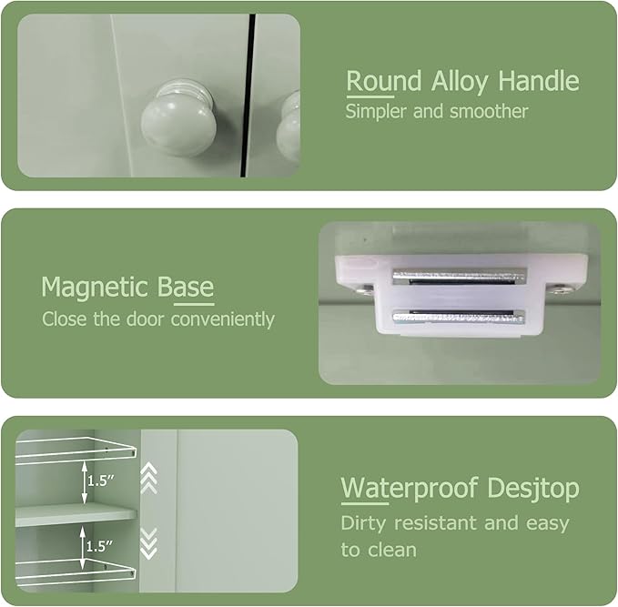 TaoHFE Green Over The Toilet Storage Cabinet with 2 Door Adjustable Shelves, White Wall Mounted Medicine Cabinet for Bathroom Laundry Kitchen