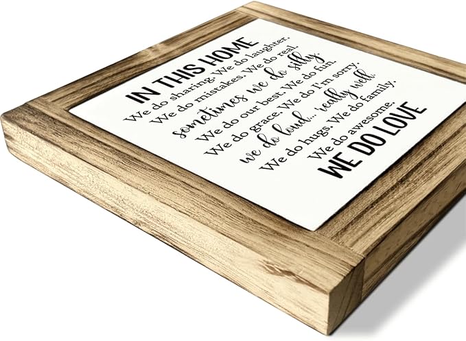 Love Decor Signs, Family Rules Sign, Decorative Wooden Box Signs, Farmhouse Desktop Decors, Home Decor for Living Room, Family Room Decors, In This Home Sign, 5.9×5.9 inches