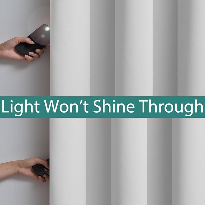 Yakamok 100% Blackout Curtains 96 Inches Long, 2 Thick Layers Heat and Full Light Blocking Soft Thermal Insulated Drapes for Bedroom(52" Wide Each Panel, Greyish White, 2 Panels)