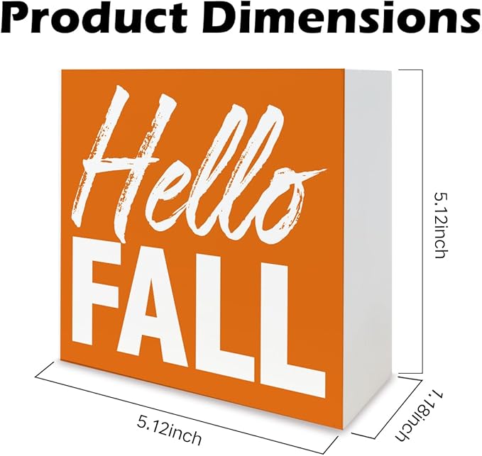 Hello Fall Sign, Autumn Decor Art, Small Wooden Box Sign, Rustic Farmhouse Tabletop Decor, Fall Seasonal Decoration for Home Office Cafe Shop Coffee Bars, Decorative Wood Signs A1