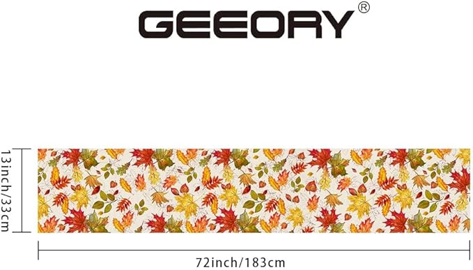 GEEORY Fall Table Runner 13x72 Inch, Maple Leaves Rustic Thanksgiving Farmhouse Decor Table Decoration for Kitchen Dinning, Indoor Outdoor Dinner Party (Orange Red Green Leaves) GT115-72