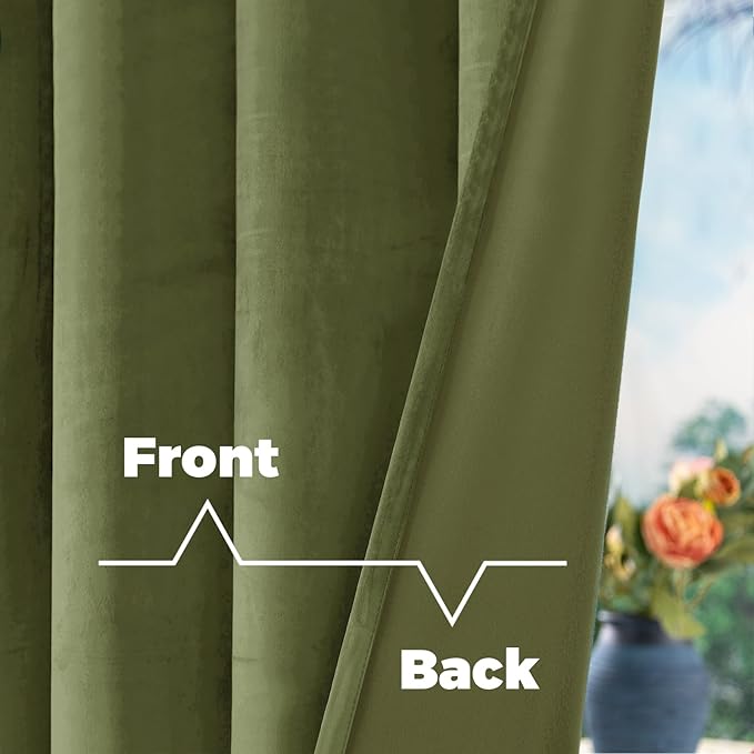 BGment Sage Green Velvet Curtains 120 Inches Long for Living Room, Thermal Insulated Soundproof Blackout Back Tab and Rod Pocket Elegant Decorative Curtains for Bedroom, Set of 2 Panels, 52 x 120 Inch