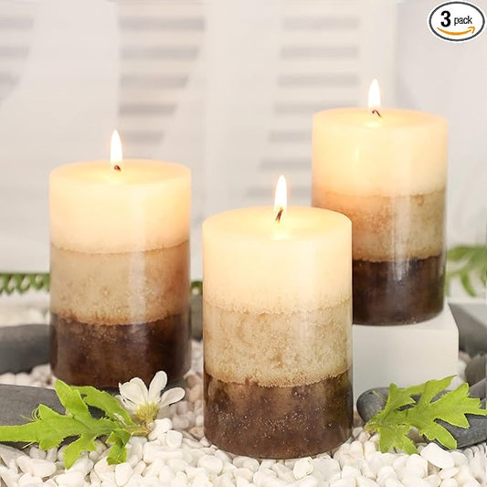 Pillar Candles Vanilla Cupcake Scented Immeiscent Aromatherapy Candle 50+ Hours Clean Burning Long Lasting Mottled Layered Candles for Home Scented SPA Restaurant Set of 3