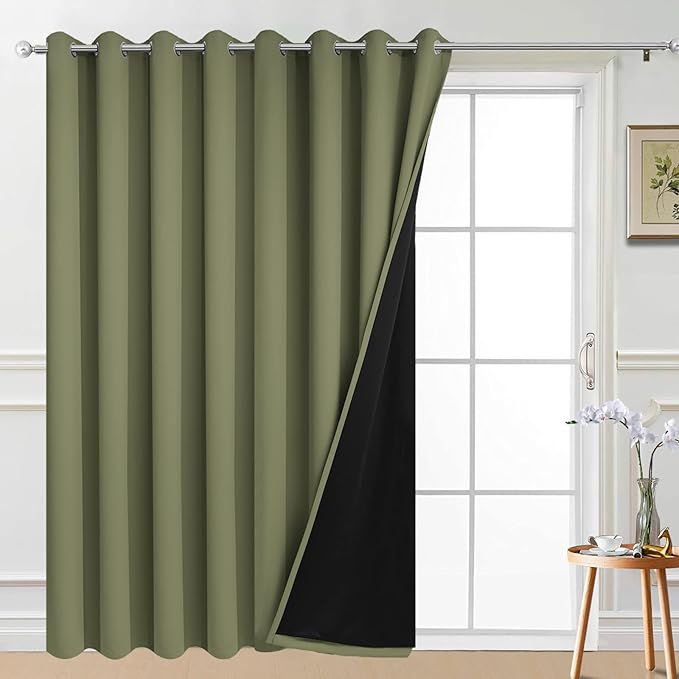 Yakamok 100% Blackout Thermal Insulated Sliding Door Curtains, Noise Reducing Barrier Curtains for Sliding Glass Doors, Full Light Blocking Room Divider, Sage, W100 x L96, 1 Panel