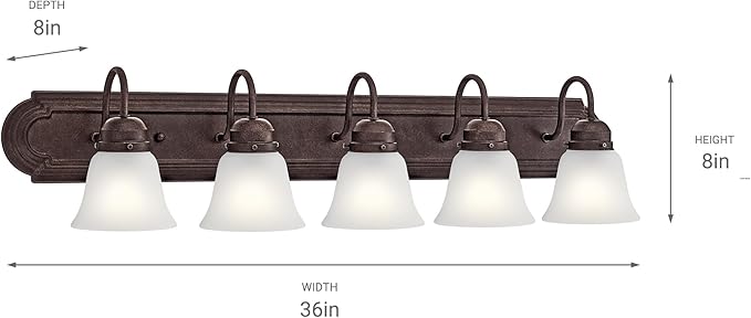 Kichler 36" 5-Light Vanity Bath Light in Tannery Bronze Powder Finish, Modern Bathroom Light Fixture with Clear Satin Etched Glass, (36" W x 8" H), 5339TZS