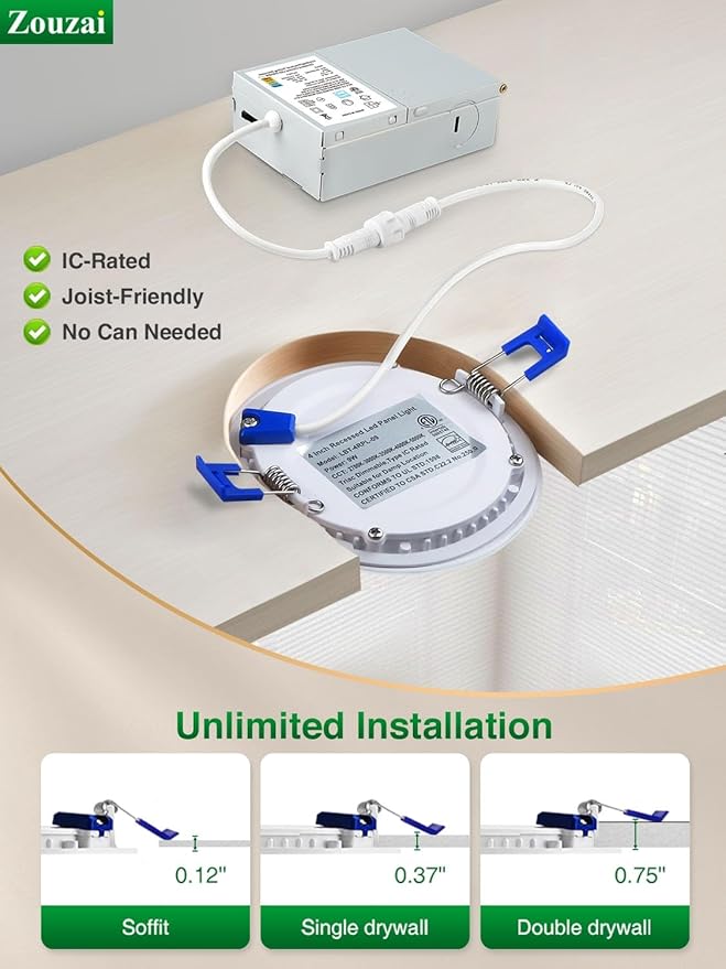 zouzai 24 Pack 8 inch 18W Eqv 150W 1620LM 5CCT Reset Ultra-Thin LED Recessed Ceiling Light with Junction Box, 2700K-5000K Selectable, Dimmable, Commercial and Home use - ETL and Energy Star Certified