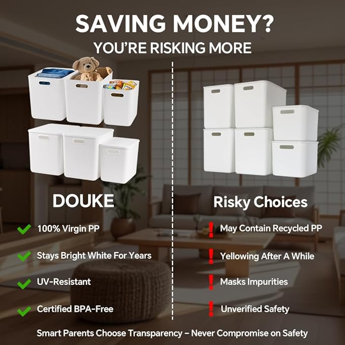 DOUKE White Large Plastic Storage Bins with Lids, 30qt & 16qt Closet Organizers and Storage Tubs, 12" Deep Lidded Aesthetic Storage Containers(4XL+2L)