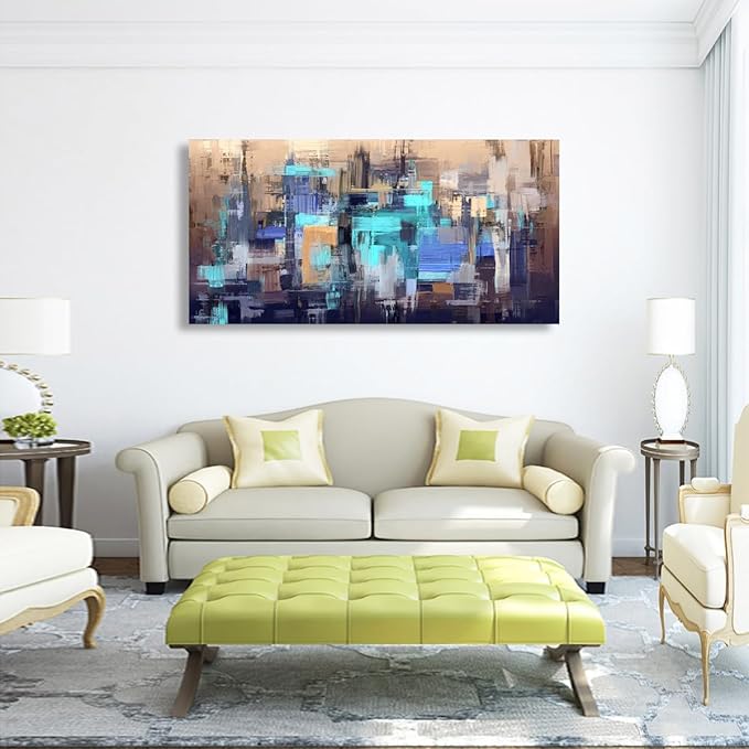 Abstract Wall Art Living Room Modern Textured Brown Blue Wall Art Bedroom Office Wall Decor Large Boho Canvas Wall Art Prints Pictures Farmhouse Paintings Artwork 20 * 40inch