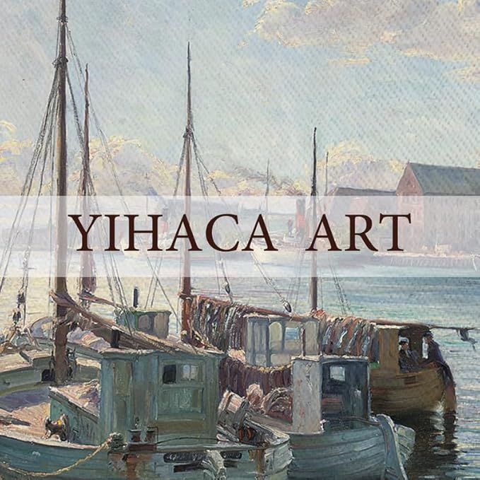 Yihaca Framed Canvas Prints Art Vintage Decor, Boats moored at a quay Canvas Prints Wall Decorations, Home Office Farmhouse Bathroom Decor-12''x16''in Vintage Brown Framed