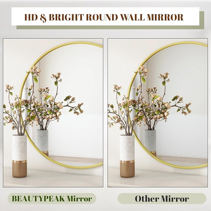 BEAUTYPEAK 32 Inch Round Mirror, Metal Frame Circle Mirror, Wall Mounted for Entryway, Bathroom, Vanity, Living Room, Gold
