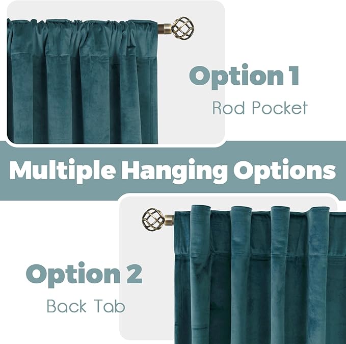 BGment Teal Velvet Curtains 120 Inches Long for Living Room, Thermal Insulated Room Darkening Curtains Drapes Window Treatment with Back Tab and Rod Pocket, Set of 2 Panels, 52 x 120 Inch