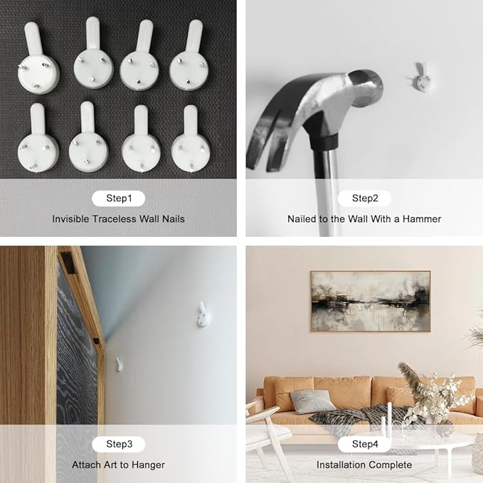 HOURIA Large Neutral Black Brown Framed Canvas Wall Art Set,Abstract Gray Wall Decor,Minimalist Beige Wall Painting,Modern Illustrations Tan Art Print for Living Room, Bedroom, Office- 20"x40"x1