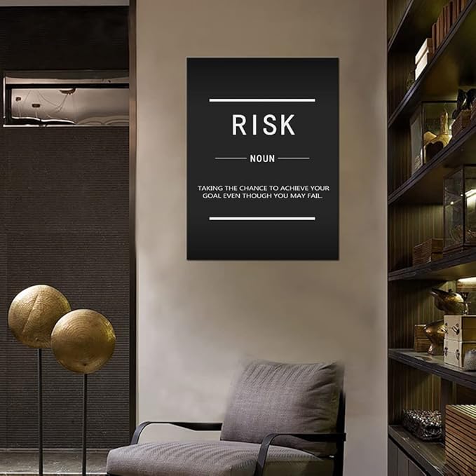Inspirational Canvas Wall Art Risk Noun Motivational Entrepreneur Quotes Inspiring Picture Canvas Painting Poster Print Artwork Office Decoration Wooden Frame Ready to Hang[30″W X 40′'H]