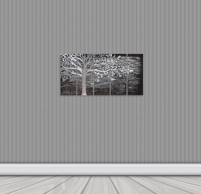 Yihui Arts Metal Tree Wall Decor Hand Grind On Aluminum Modern Abstract Nature Wall Art Contemporary Landscape Pictures for Living Room Bedroom Dinning