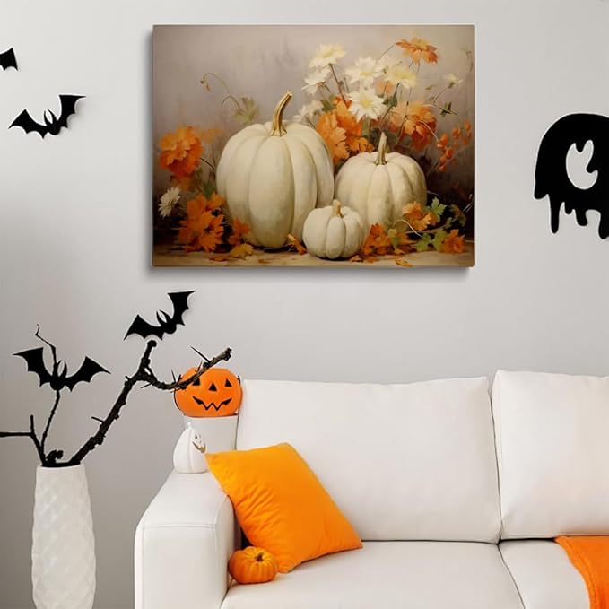 Framed Fall Wall Decor Still Life Canvas Painting Posters Thanksgiving Rustic Fall Wall Art Vintage Autumn poster Halloween Autumn Decor 12x16 framed