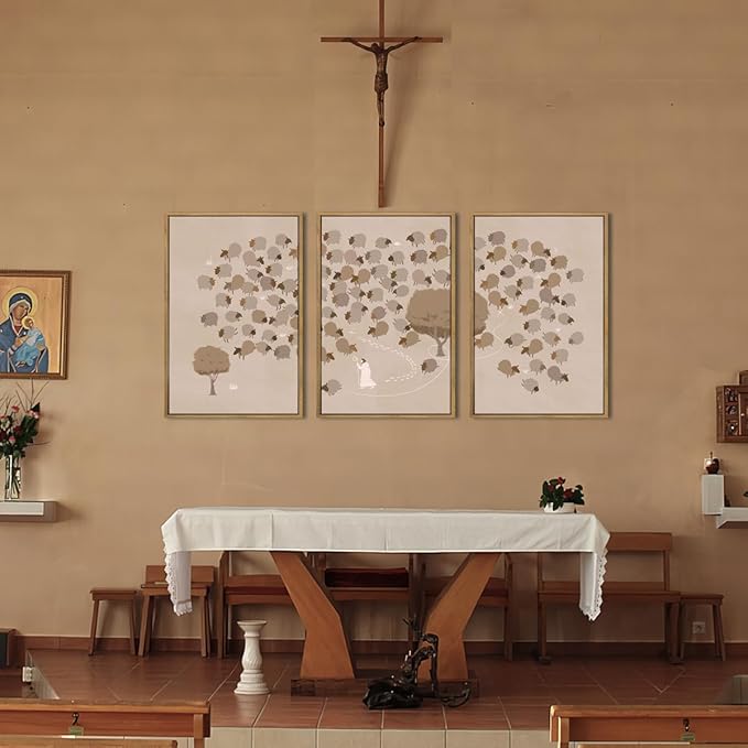 IARTTOP Large Jesus Framed Canvas Wall Art 16x24 Inch Jesus Leaves the 99 Sheep Art Prints Set of 3 God Christian Bible Wall Decor for Living Room Bedroom Church