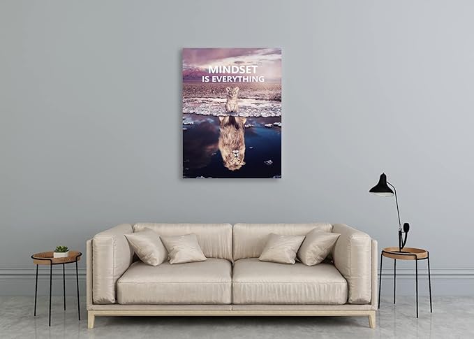 Mindset is Everything Inspirational Canvas Printing Wall Art Little Lion Big Lion Inspirational Poster Printing Artwork Home Decoration Living Room Bedroom Office Frame Ready to Hang[30″W X 40″H]