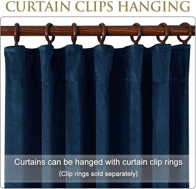 StangH Blue Curtains Velvet Drapes - Bedroom Thermal Window Curtains 108 inches Long Room Darkenig Drapes for French Door/Sliding Door/Living Room, Navy Blue, W52 x L108 inches, 2 Panels