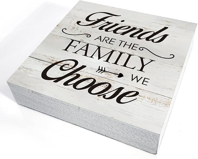 Kinship Wooden Box Sign Desk Decor Rustic Wood Block Plaque Box Sign for Home Living Room Shelf Table Decoration (5 X 5 Inch) (Friends)