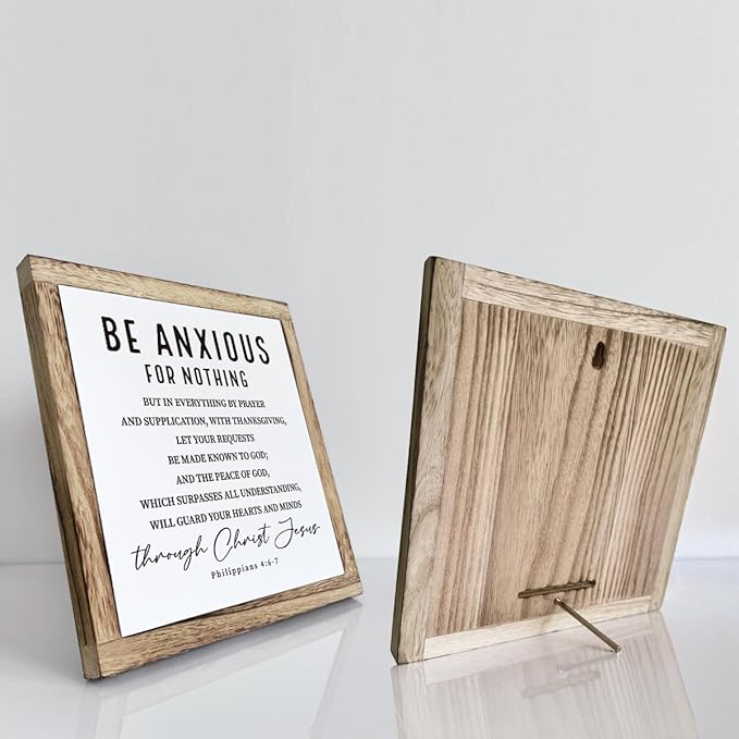 Scripture Sign - Be Anxious for Nothing, Wooden Plaque, Christian & Spiritual Decor, Desk & Calm Corner Art, Inspirational Gift, Philippians 4:6-7