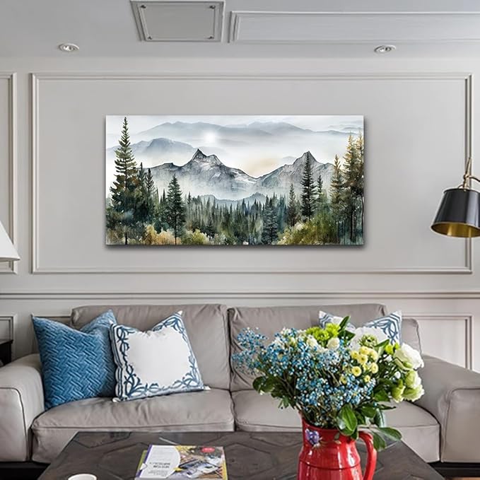 Wapluam Large Canvas Wall Art For Living Room Bedroom Decor Modern Office - Abstract Mountain Landscape Wall Painting Ready To Hang